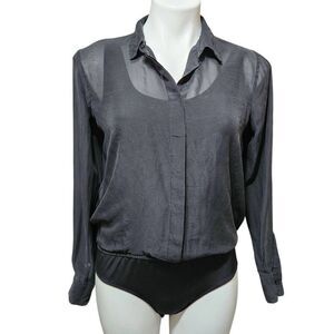 Antonio Melani silk bodysuit blouse top hidden button front black XS